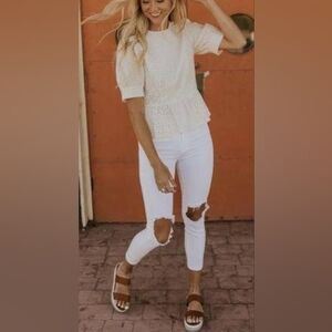 Free People White High Rise Busted Skinny Jeans 29